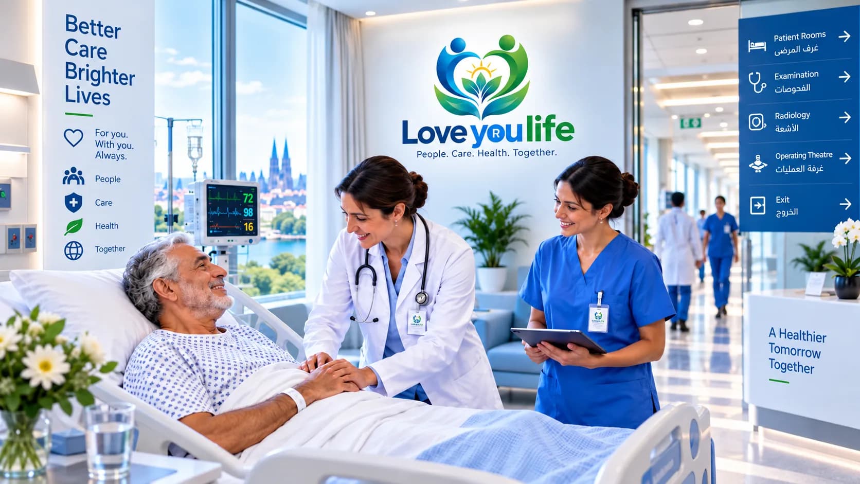 A doctor and a nurse on a ward round at a patient's bedside